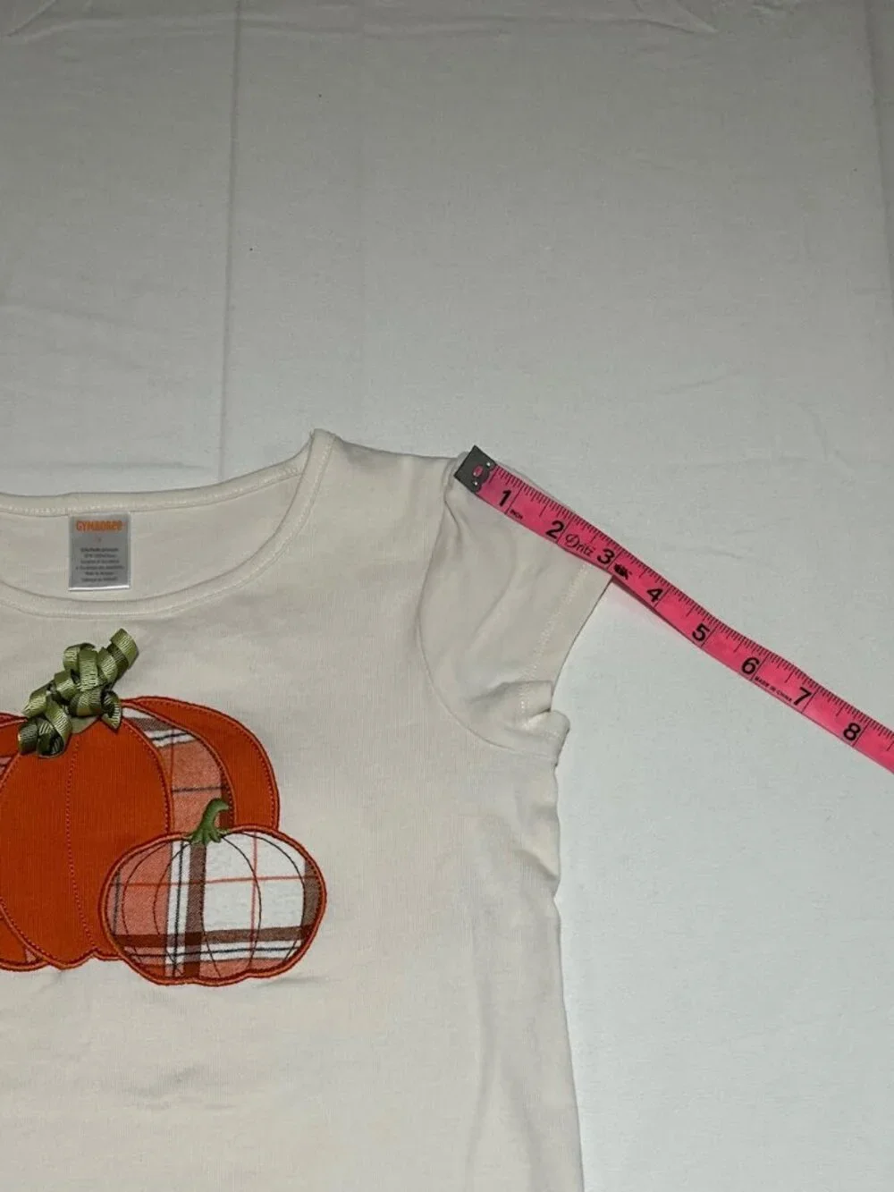Gymboree Girls Size 7 Ivory Plaid Pumpkin Short Sleeve Top T-shirt Fall